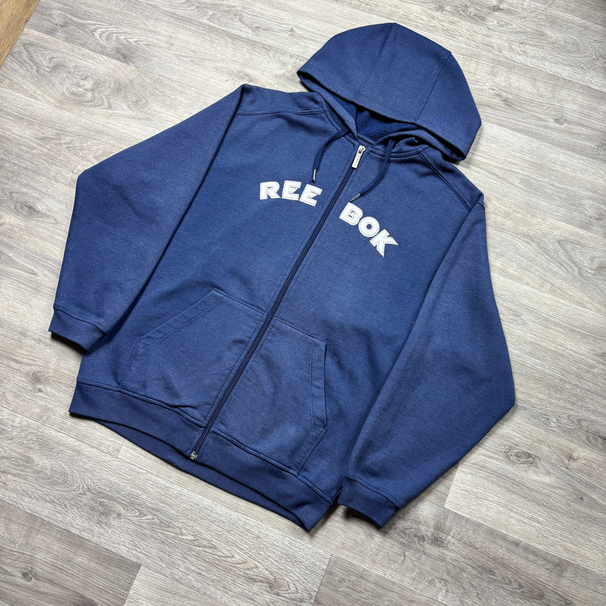 Vintage Reebok Navy Zip-Up Hoodie (XS)