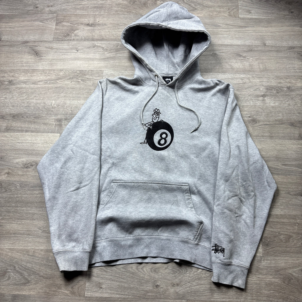 Stussy Grey Hoodie 'Man 8 Ball' (M)