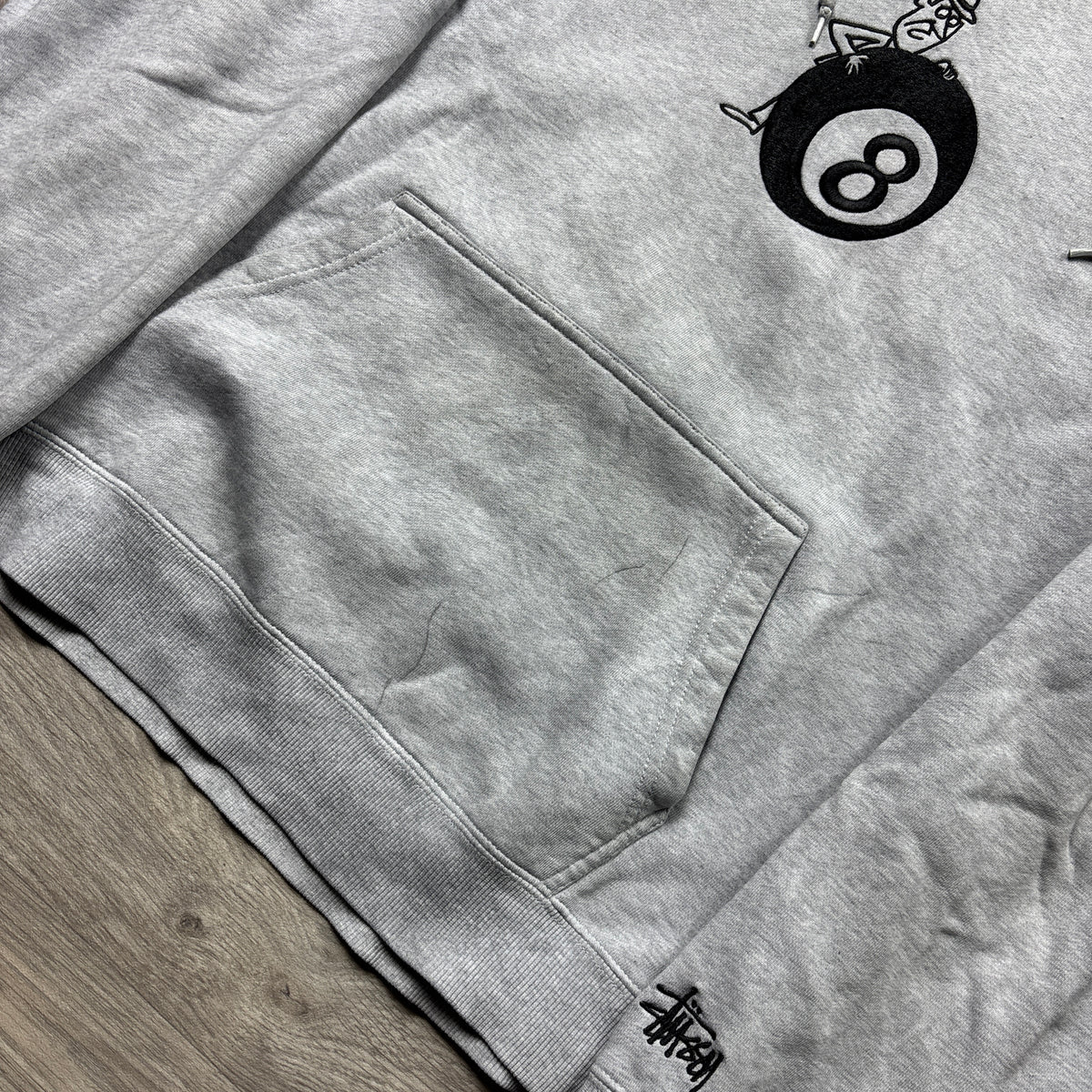 Stussy Grey Hoodie 'Man 8 Ball' (M)