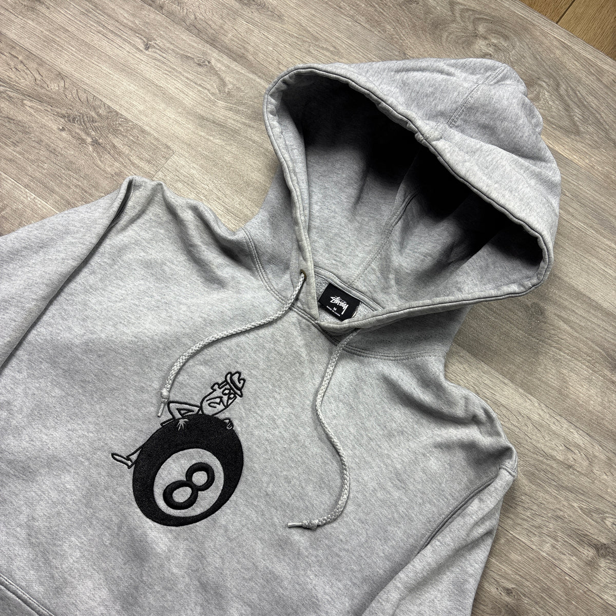 Stussy Grey Hoodie 'Man 8 Ball' (M)
