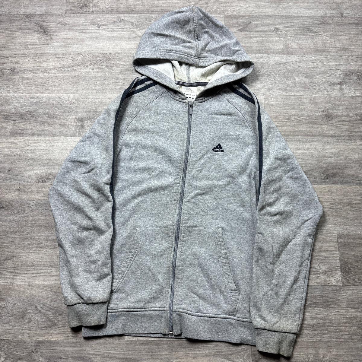Vintage Adidas Grey Zip-Up Hoodie (S)