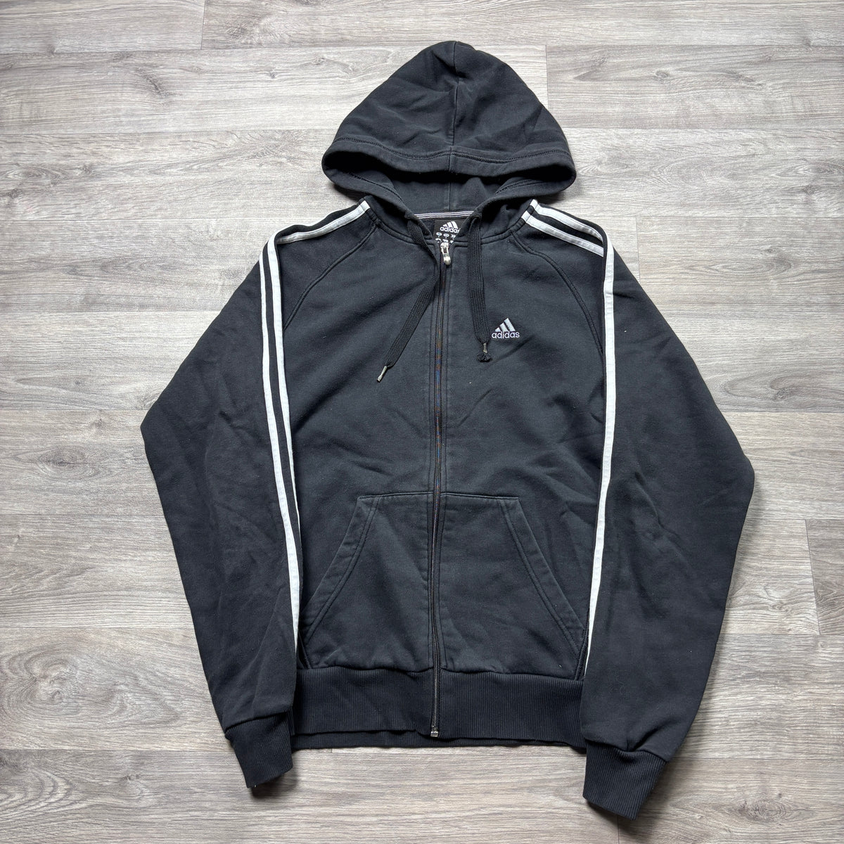 Vintage Adidas Essential Black Zip-Up Hoodie (S)