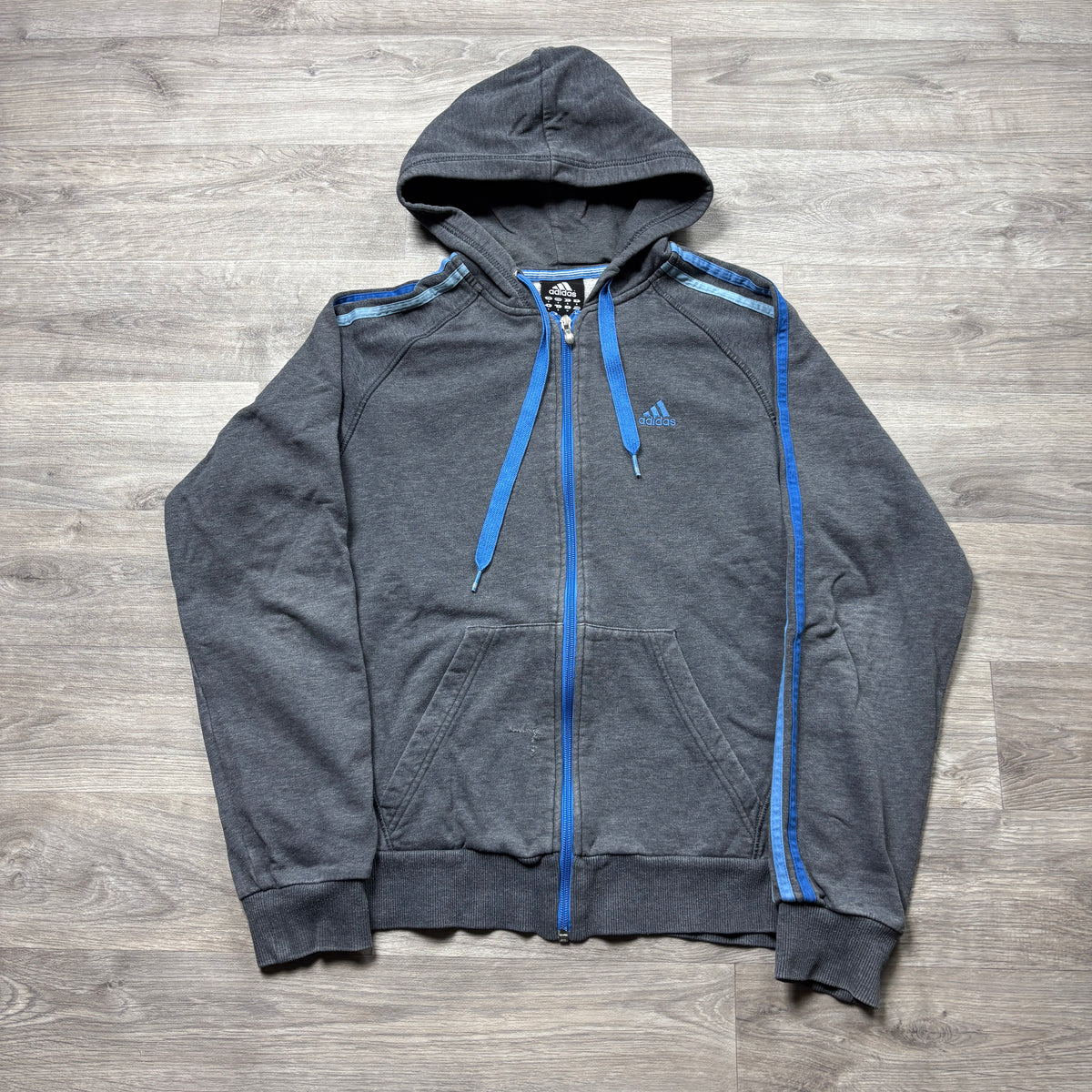 Vintage Adidas Essential Grey Zip-Up Hoodie (S)