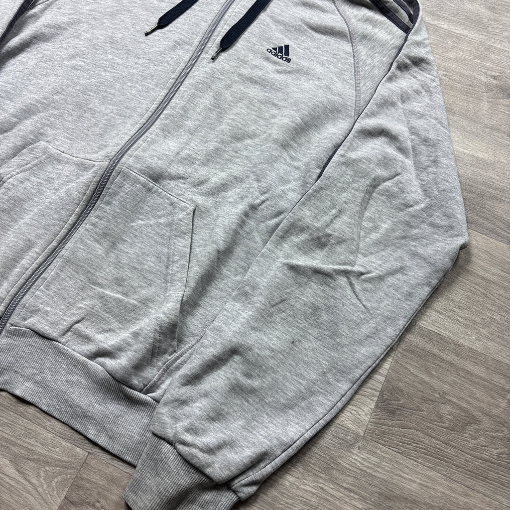 Vintage Adidas Essential Grey Zip-Up Hoodie (M)
