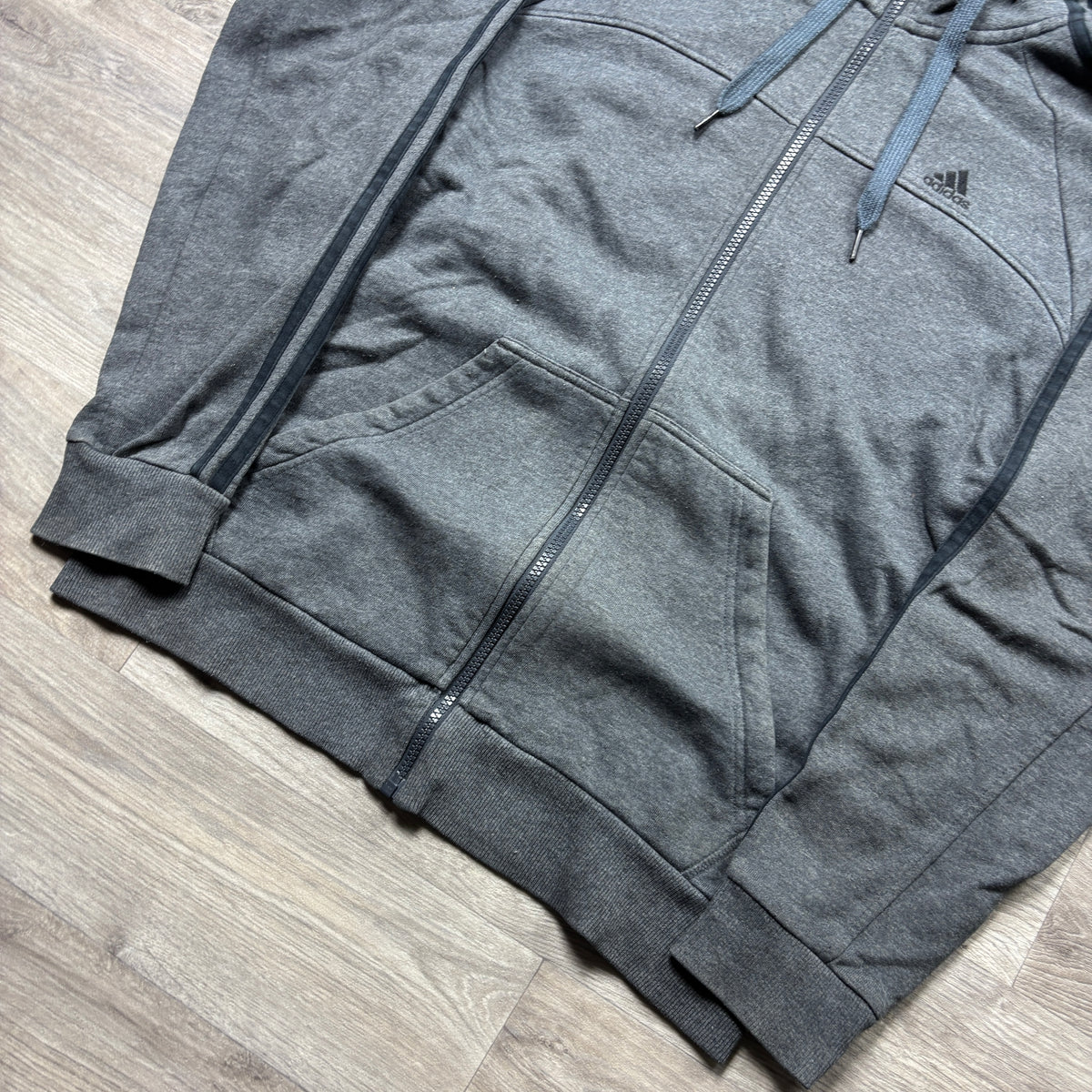 Vintage Adidas Essential Grey Zip-Up Hoodie (M)