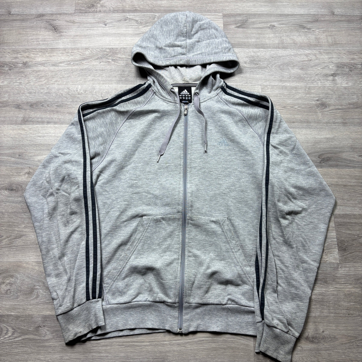Vintage Adidas Essential Grey Zip-Up Hoodie (L)