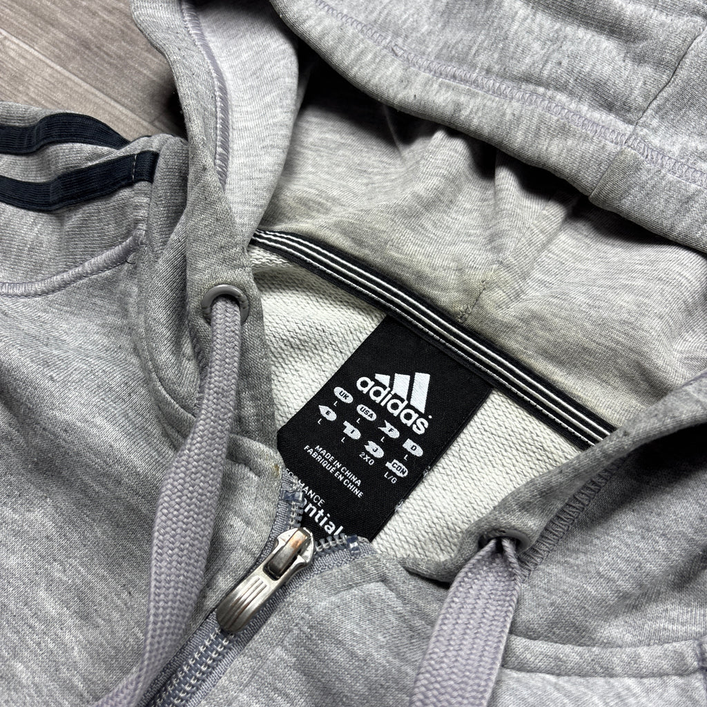 Vintage Adidas Essential Grey Zip-Up Hoodie (L)