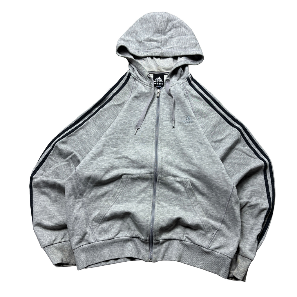 Vintage Adidas Essential Grey Zip-Up Hoodie (L)