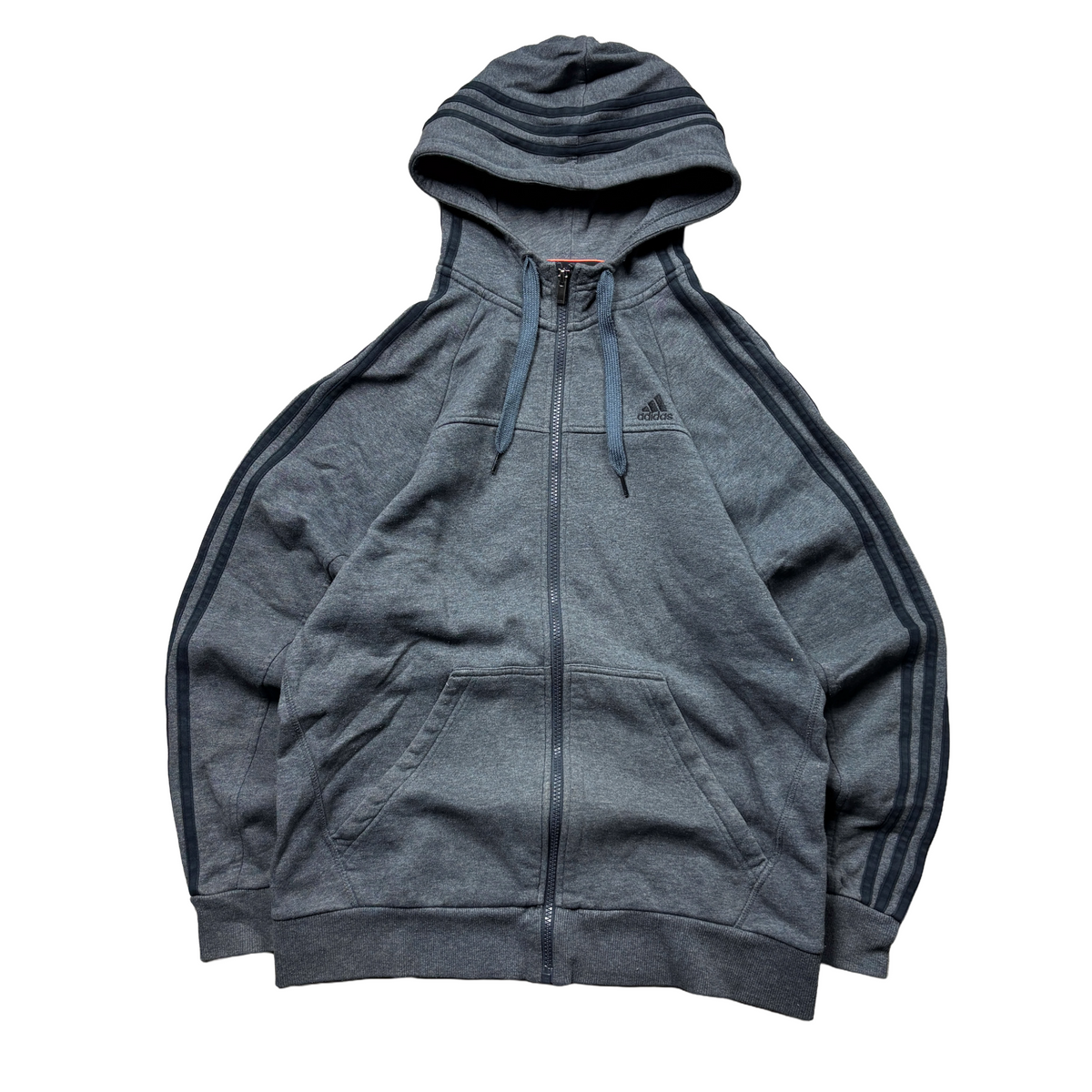 Vintage Adidas Essential Grey Zip-Up Hoodie (M)