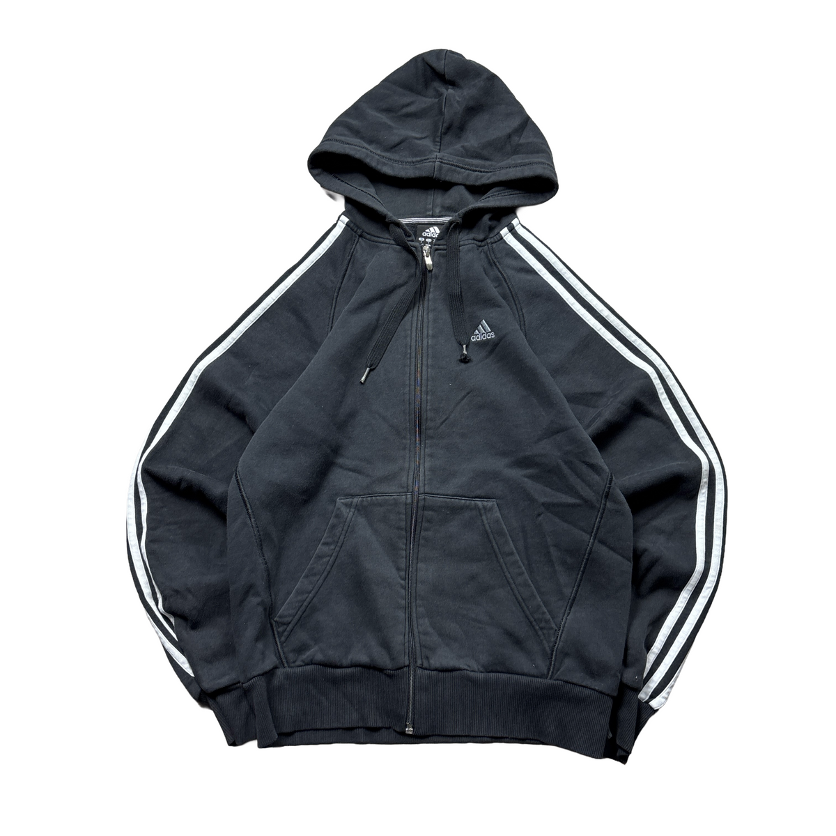 Vintage Adidas Essential Black Zip-Up Hoodie (S)