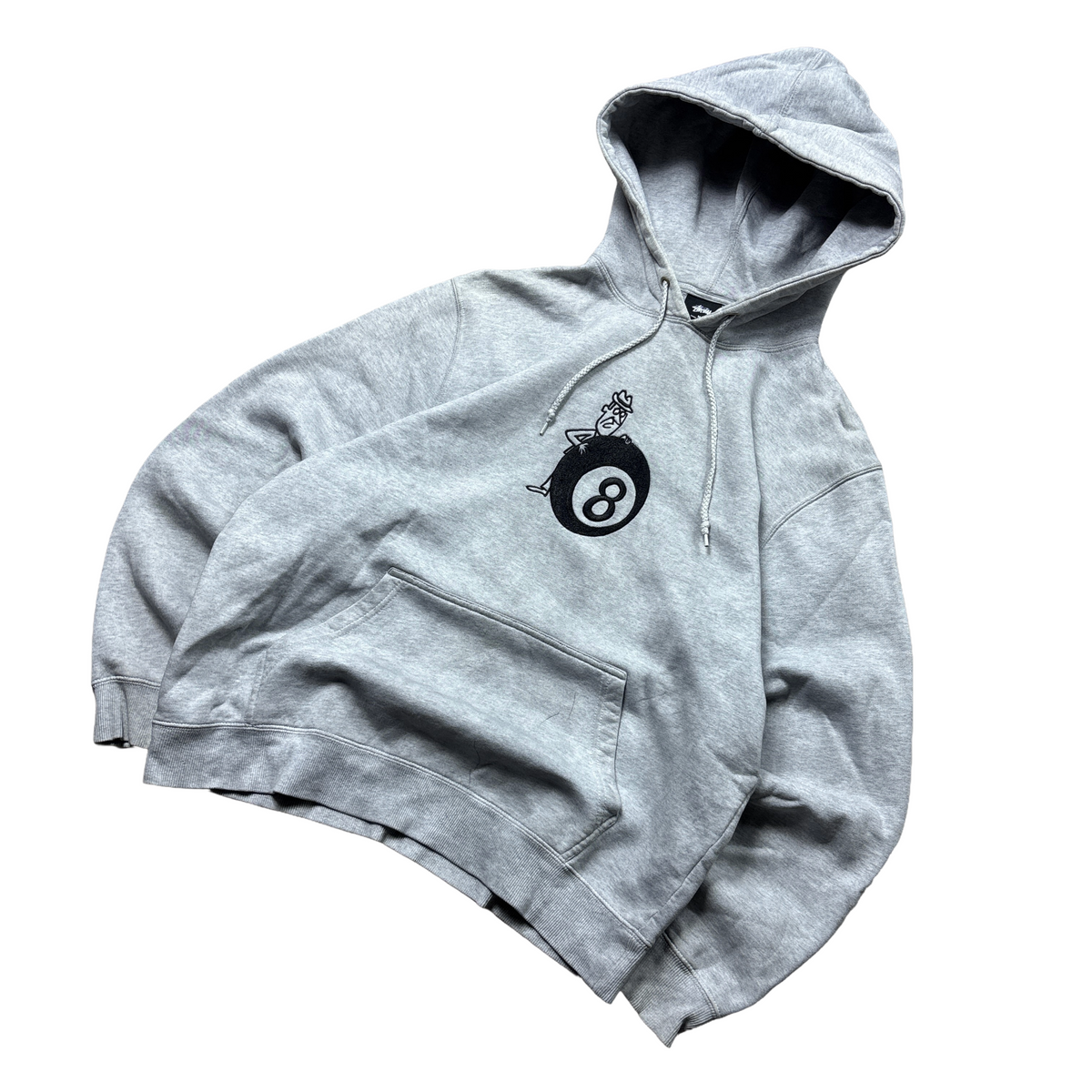Stussy Grey Hoodie 'Man 8 Ball' (M)